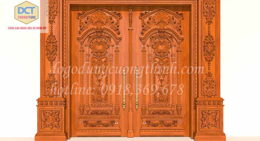 BỘ CỬA CỔ ĐIỂN 2 CÁNH GỖ GÕ ĐỎ CC65GD